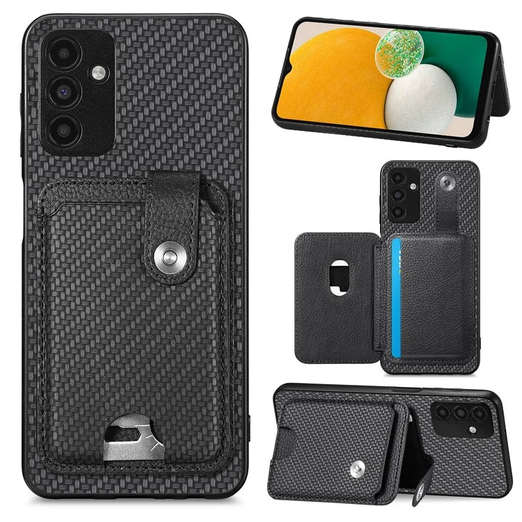 C1-06 For Samsung Galaxy A13 5G / A04s 4G (164.7 x 76.7 x 9.1 mm) Carbon Fiber Texture Phone Case with Card Knife Tool