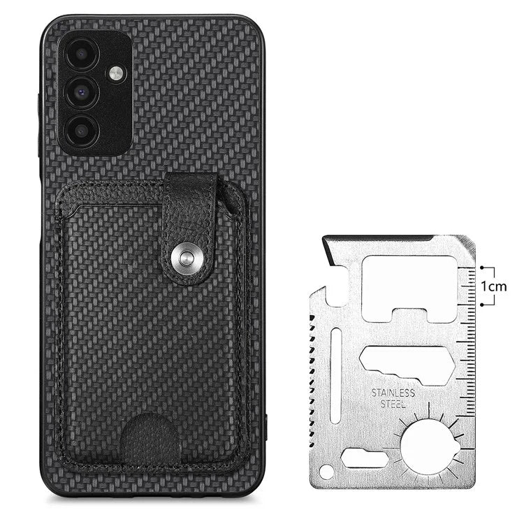 C1-06 For Samsung Galaxy A13 5G / A04s 4G (164.7 x 76.7 x 9.1 mm) Carbon Fiber Texture Phone Case with Card Knife Tool