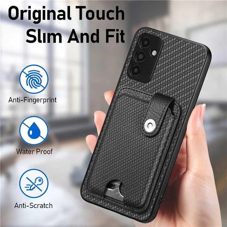C1-06 For Samsung Galaxy A13 5G / A04s 4G (164.7 x 76.7 x 9.1 mm) Carbon Fiber Texture Phone Case with Card Knife Tool