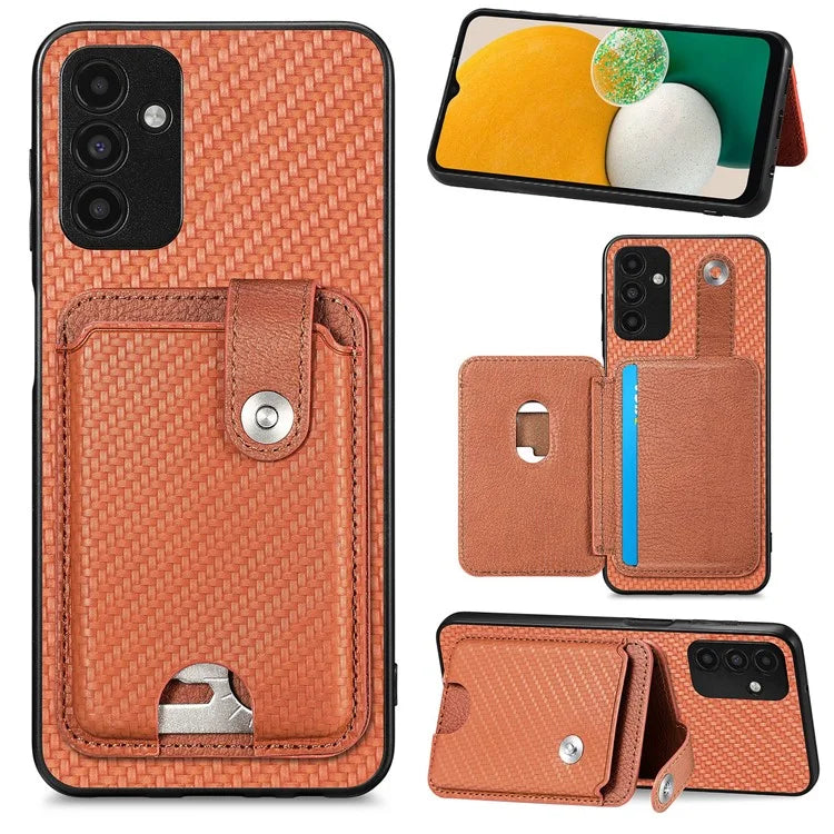 C1-06 For Samsung Galaxy A13 5G / A04s 4G (164.7 x 76.7 x 9.1 mm) Carbon Fiber Texture Phone Case with Card Knife Tool