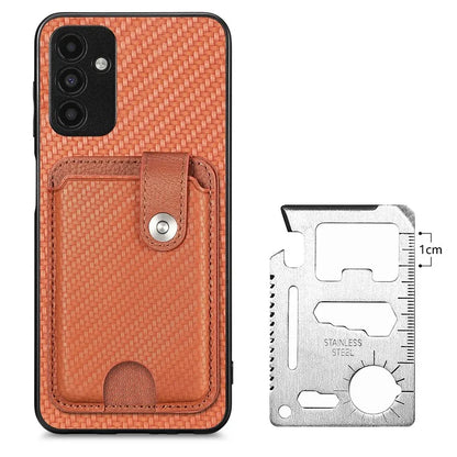 C1-06 For Samsung Galaxy A13 5G / A04s 4G (164.7 x 76.7 x 9.1 mm) Carbon Fiber Texture Phone Case with Card Knife Tool