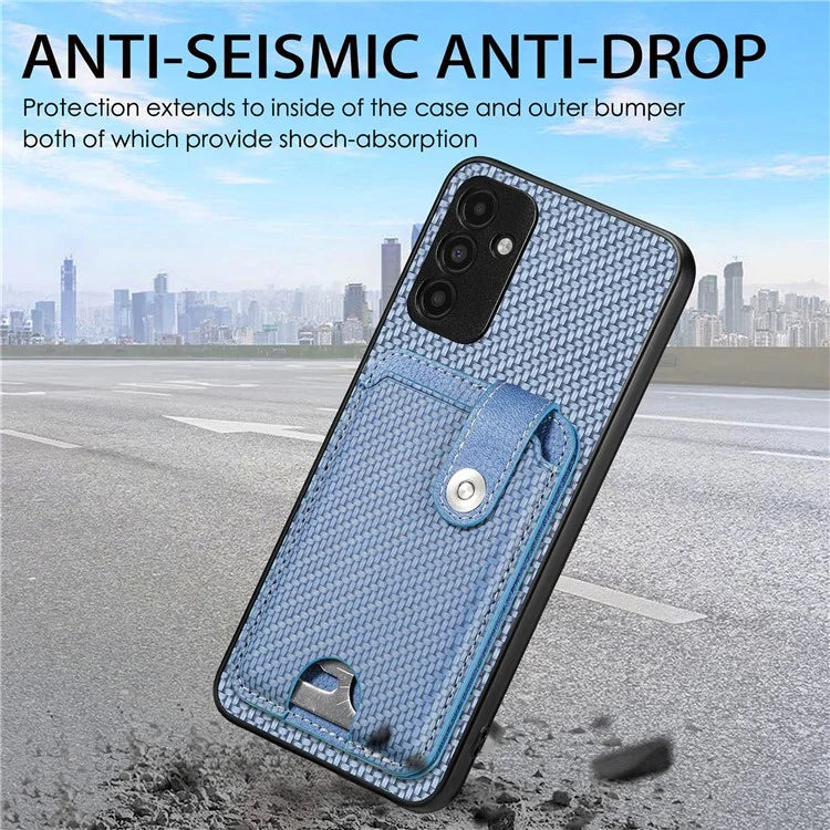 C1-06 For Samsung Galaxy A13 5G / A04s 4G (164.7 x 76.7 x 9.1 mm) Carbon Fiber Texture Phone Case with Card Knife Tool