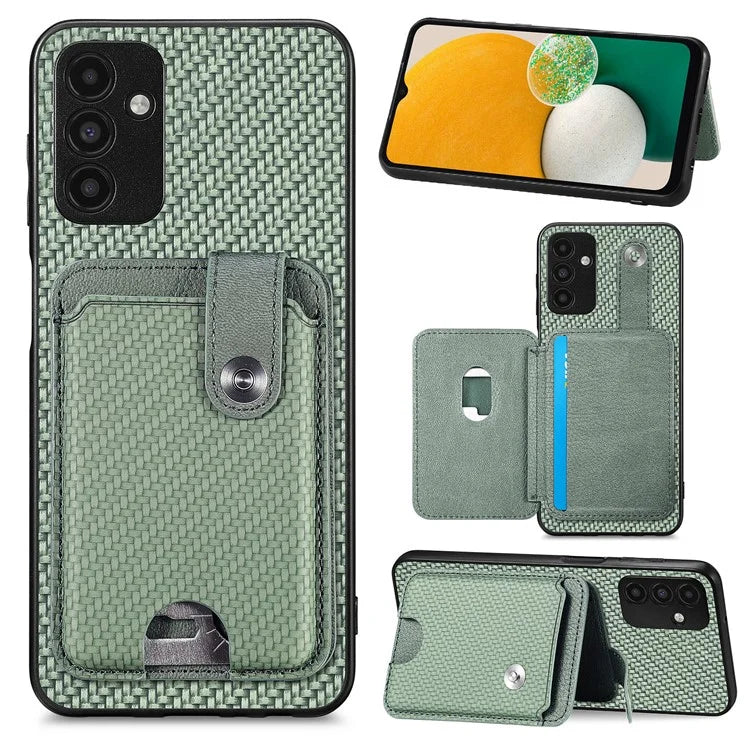 C1-06 For Samsung Galaxy A13 5G / A04s 4G (164.7 x 76.7 x 9.1 mm) Carbon Fiber Texture Phone Case with Card Knife Tool