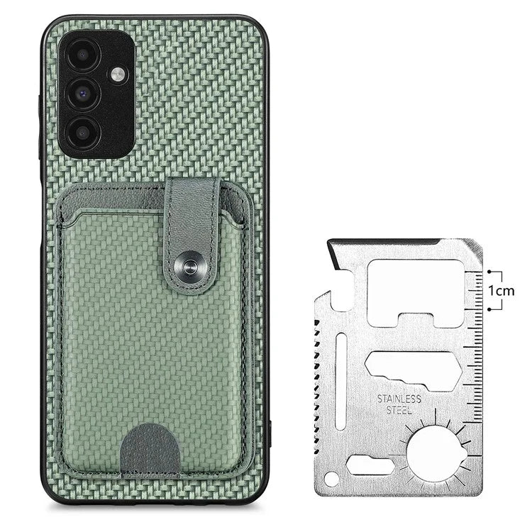 C1-06 For Samsung Galaxy A13 5G / A04s 4G (164.7 x 76.7 x 9.1 mm) Carbon Fiber Texture Phone Case with Card Knife Tool