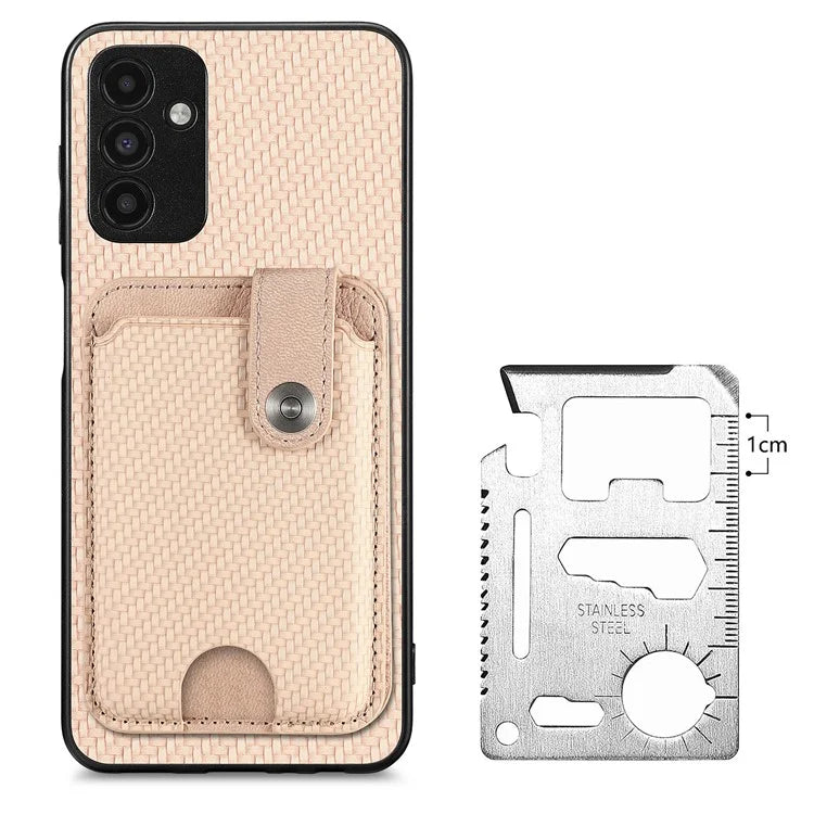 C1-06 For Samsung Galaxy A13 5G / A04s 4G (164.7 x 76.7 x 9.1 mm) Carbon Fiber Texture Phone Case with Card Knife Tool