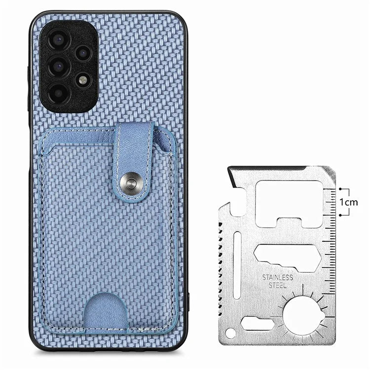 C1-06 For Samsung Galaxy A13 4G Case Carbon Fiber Texture Shockproof Phone Cover with Card Knife Tool