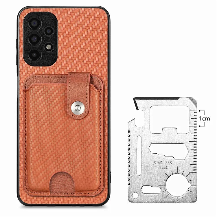 C1-06 For Samsung Galaxy A13 4G Case Carbon Fiber Texture Shockproof Phone Cover with Card Knife Tool