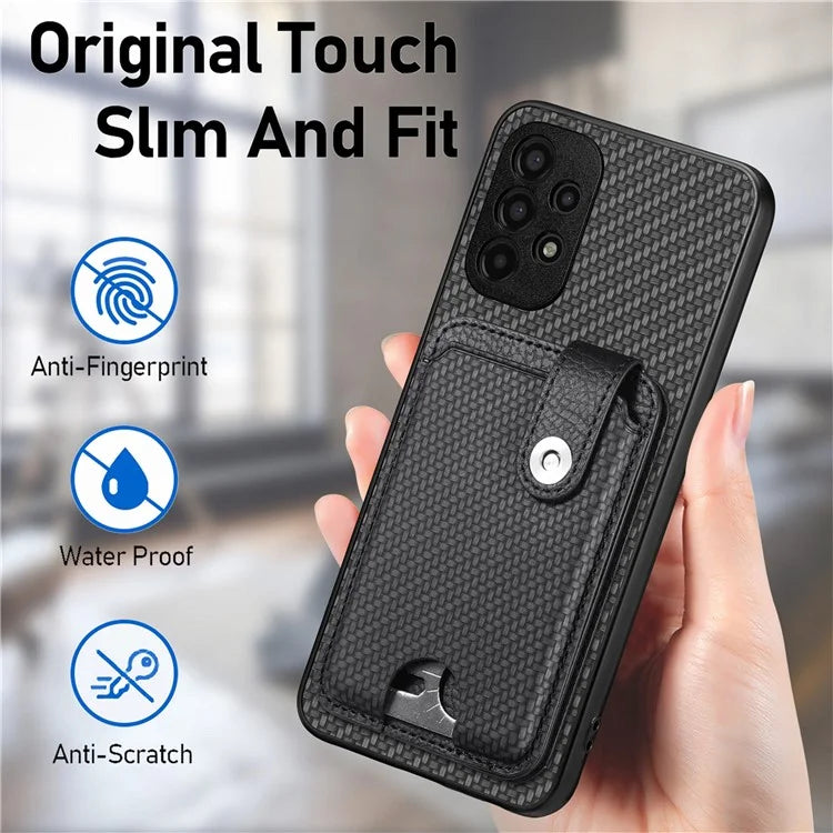 C1-06 For Samsung Galaxy A13 4G Case Carbon Fiber Texture Shockproof Phone Cover with Card Knife Tool