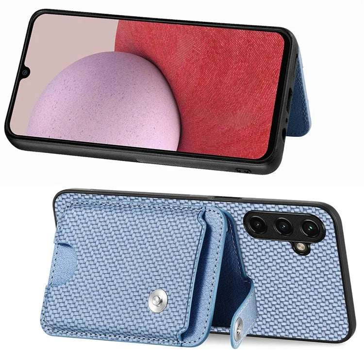 C1-06 For Samsung Galaxy A14 4G / 5G Case Carbon Fiber Texture Leather Phone Back Cover with Card Knife Tool
