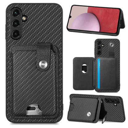 C1-06 For Samsung Galaxy A14 4G / 5G Case Carbon Fiber Texture Leather Phone Back Cover with Card Knife Tool