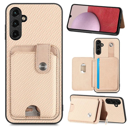 C1-06 For Samsung Galaxy A14 4G / 5G Case Carbon Fiber Texture Leather Phone Back Cover with Card Knife Tool