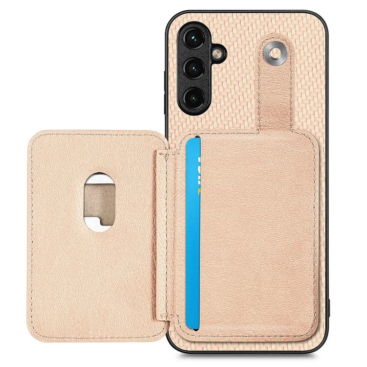 C1-06 For Samsung Galaxy A14 4G / 5G Case Carbon Fiber Texture Leather Phone Back Cover with Card Knife Tool