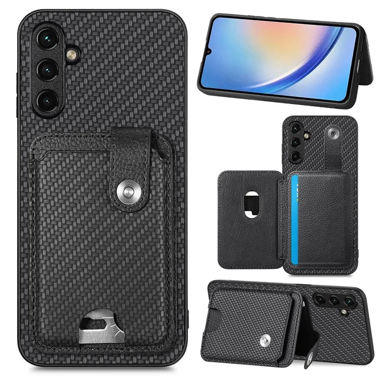 C1-06 For Samsung Galaxy A34 5G Case PU Leather Carbon Fiber Texture Phone Cover with Card Holder