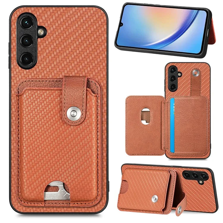 C1-06 For Samsung Galaxy A34 5G Case PU Leather Carbon Fiber Texture Phone Cover with Card Holder