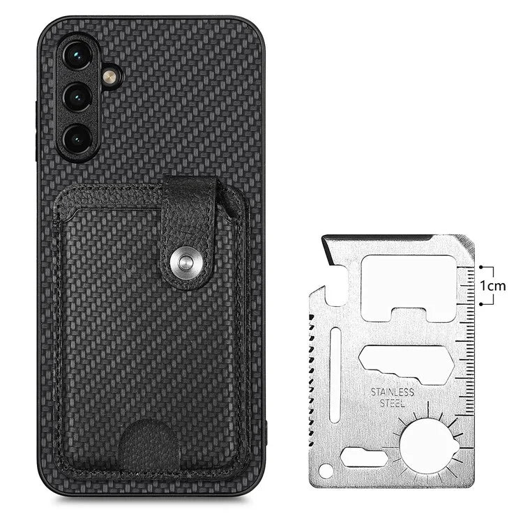 C1-06 For Samsung Galaxy A55 5G Case Carbon Fiber Texture Kickstand Phone Cover with Card Knife Tool