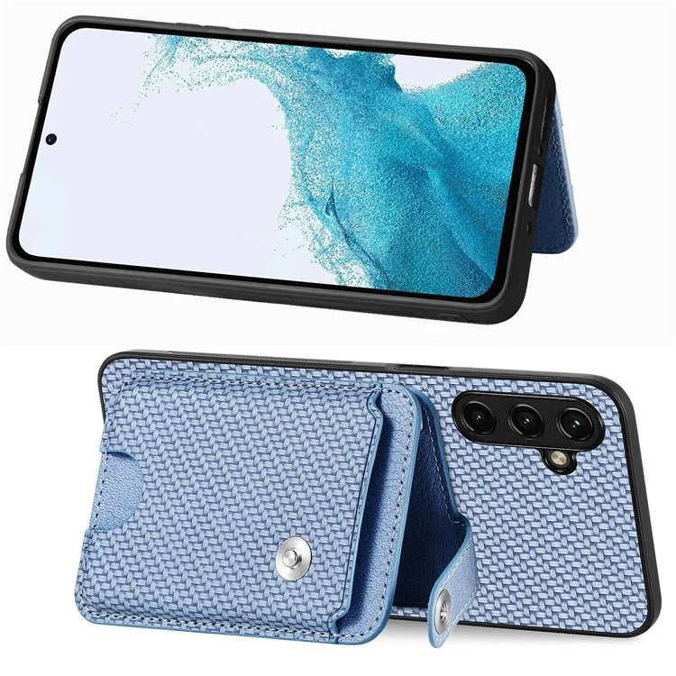 C1-06 For Samsung Galaxy A55 5G Case Carbon Fiber Texture Kickstand Phone Cover with Card Knife Tool