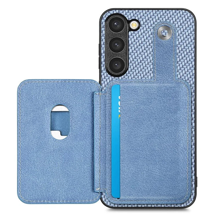 C1-06 For Samsung Galaxy S23+ Case Card Slots Leather Coated PC+TPU Cover with Card Knife Tool