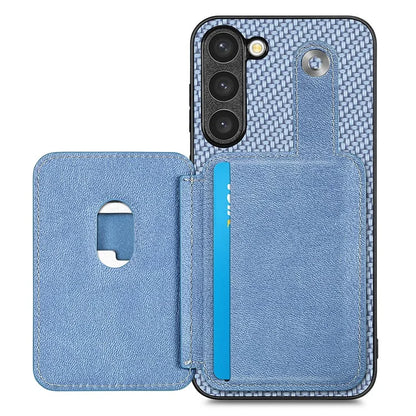 C1-06 For Samsung Galaxy S23+ Case Card Slots Leather Coated PC+TPU Cover with Card Knife Tool