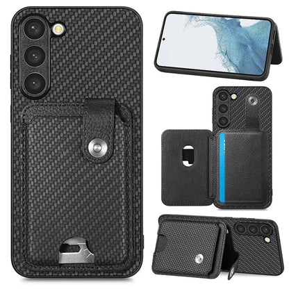 C1-06 For Samsung Galaxy S23+ Case Card Slots Leather Coated PC+TPU Cover with Card Knife Tool