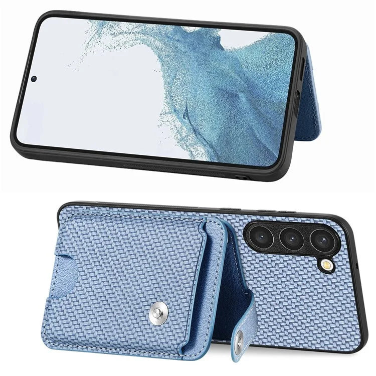 C1-06 For Samsung Galaxy S23+ Case Card Slots Leather Coated PC+TPU Cover with Card Knife Tool