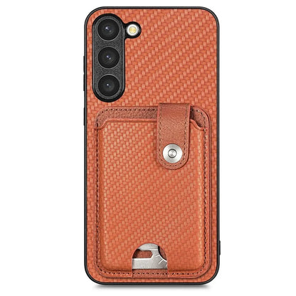 C1-06 For Samsung Galaxy S23+ Case Card Slots Leather Coated PC+TPU Cover with Card Knife Tool