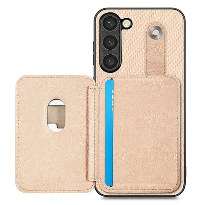 C1-06 For Samsung Galaxy S23+ Case Card Slots Leather Coated PC+TPU Cover with Card Knife Tool
