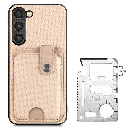 C1-06 For Samsung Galaxy S23+ Case Card Slots Leather Coated PC+TPU Cover with Card Knife Tool