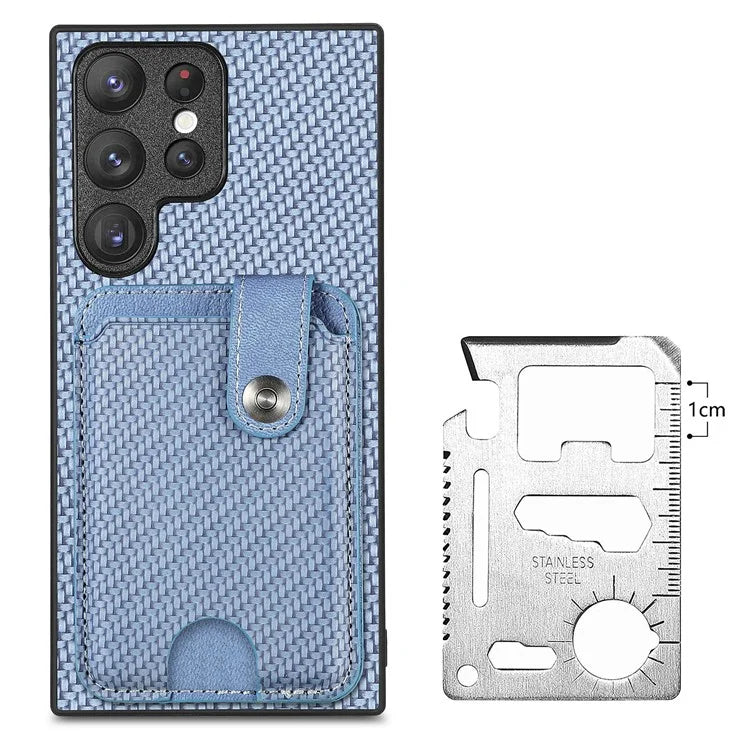 C1-06 For Samsung Galaxy S23 Ultra Phone Case with Card Knife Card Slots Leather Back Cover