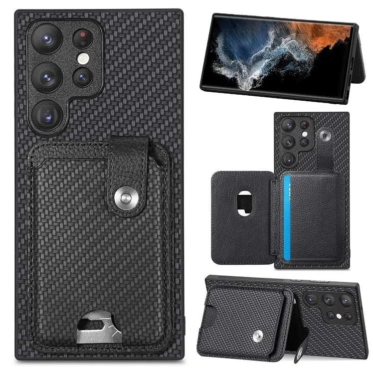 C1-06 For Samsung Galaxy S23 Ultra Phone Case with Card Knife Card Slots Leather Back Cover