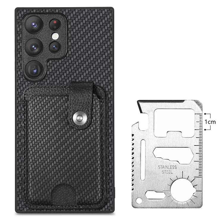 C1-06 For Samsung Galaxy S23 Ultra Phone Case with Card Knife Card Slots Leather Back Cover