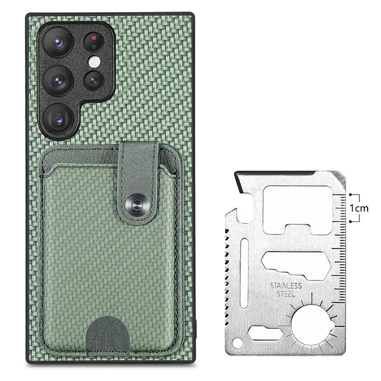 C1-06 For Samsung Galaxy S23 Ultra Phone Case with Card Knife Card Slots Leather Back Cover