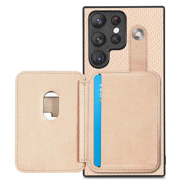 C1-06 For Samsung Galaxy S23 Ultra Phone Case with Card Knife Card Slots Leather Back Cover