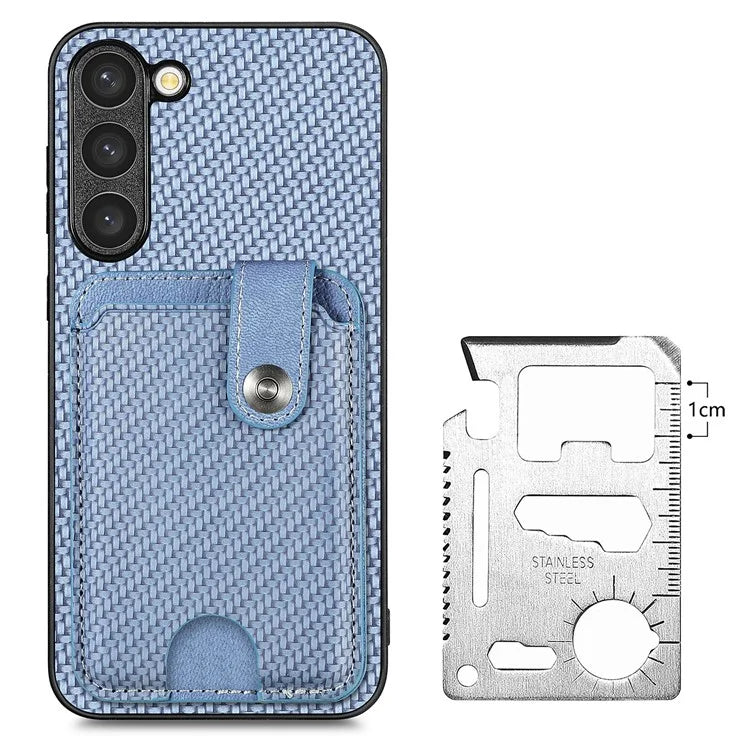 C1-06 For Samsung Galaxy S23 Case Card Slots Kickstand Leather Coating Phone Cover with Card Knife