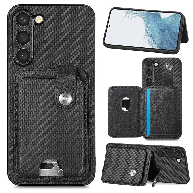 C1-06 For Samsung Galaxy S23 Case Card Slots Kickstand Leather Coating Phone Cover with Card Knife