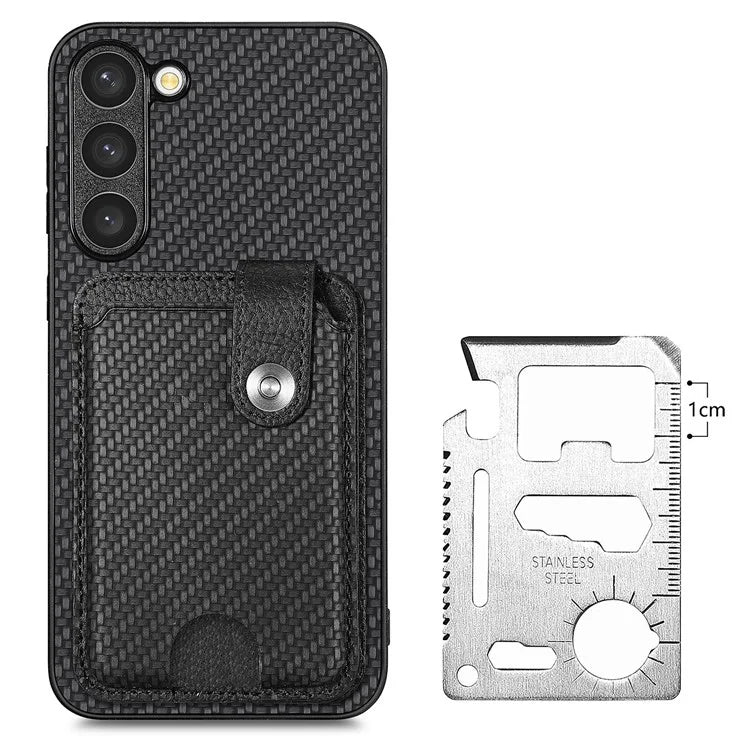 C1-06 For Samsung Galaxy S23 Case Card Slots Kickstand Leather Coating Phone Cover with Card Knife