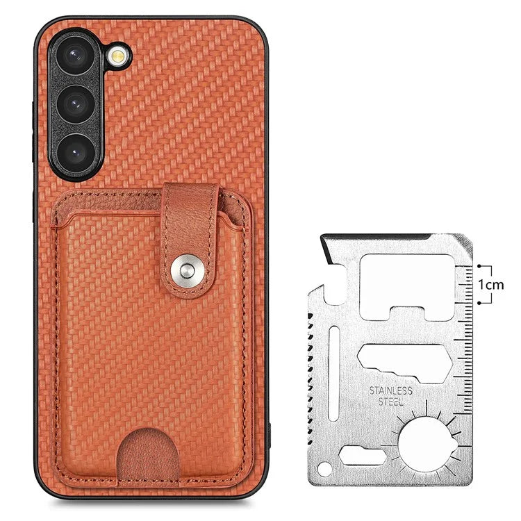 C1-06 For Samsung Galaxy S23 Case Card Slots Kickstand Leather Coating Phone Cover with Card Knife