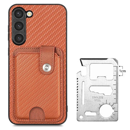 C1-06 For Samsung Galaxy S23 Case Card Slots Kickstand Leather Coating Phone Cover with Card Knife