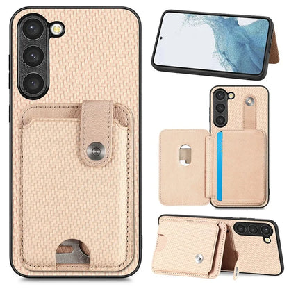 C1-06 For Samsung Galaxy S23 Case Card Slots Kickstand Leather Coating Phone Cover with Card Knife