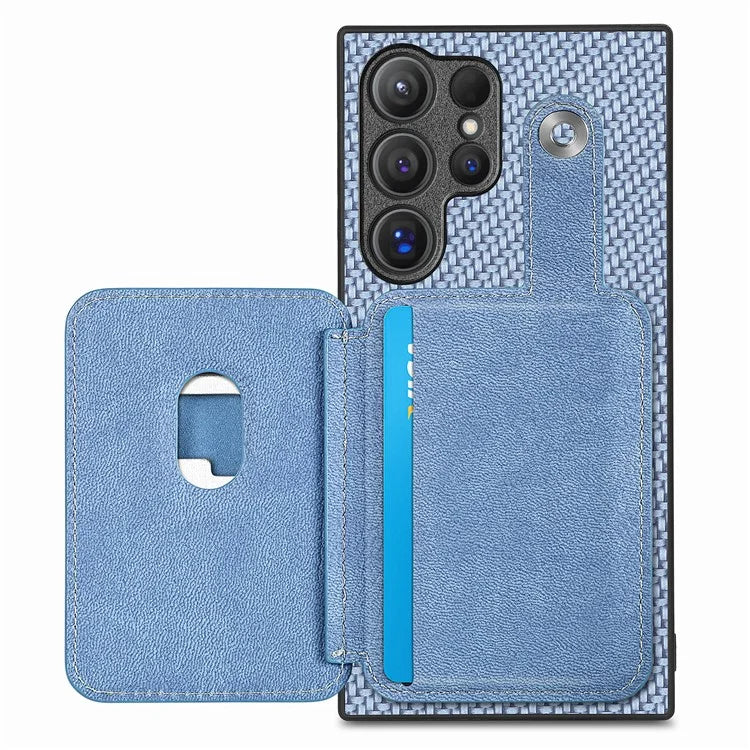C1-06 For Samsung Galaxy S24 Ultra Case Leather Coated PC+TPU Card Slots Cover with Card Knife Blue