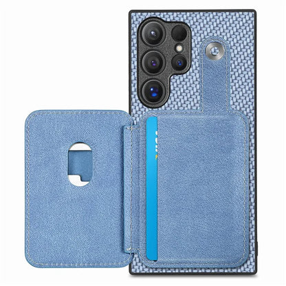 C1-06 For Samsung Galaxy S24 Ultra Case Leather Coated PC+TPU Card Slots Cover with Card Knife Blue