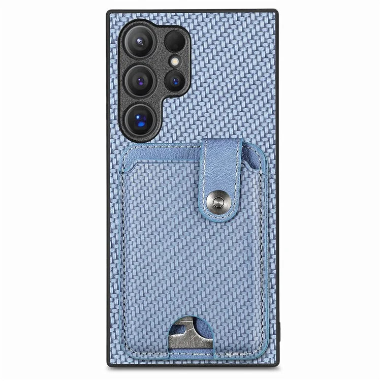 C1-06 For Samsung Galaxy S24 Ultra Case Leather Coated PC+TPU Card Slots Cover with Card Knife Blue