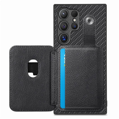 C1-06 For Samsung Galaxy S24 Ultra Case Leather Coated PC+TPU Card Slots Cover with Card Knife Black