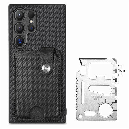 C1-06 For Samsung Galaxy S24 Ultra Case Leather Coated PC+TPU Card Slots Cover with Card Knife Black