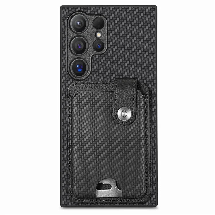C1-06 For Samsung Galaxy S24 Ultra Case Leather Coated PC+TPU Card Slots Cover with Card Knife Black