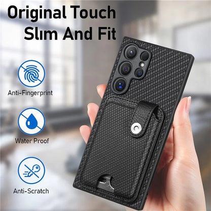 C1-06 For Samsung Galaxy S24 Ultra Case Leather Coated PC+TPU Card Slots Cover with Card Knife Black