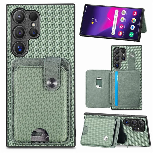 C1-06 For Samsung Galaxy S24 Ultra Case Leather Coated PC+TPU Card Slots Cover with Card Knife Green