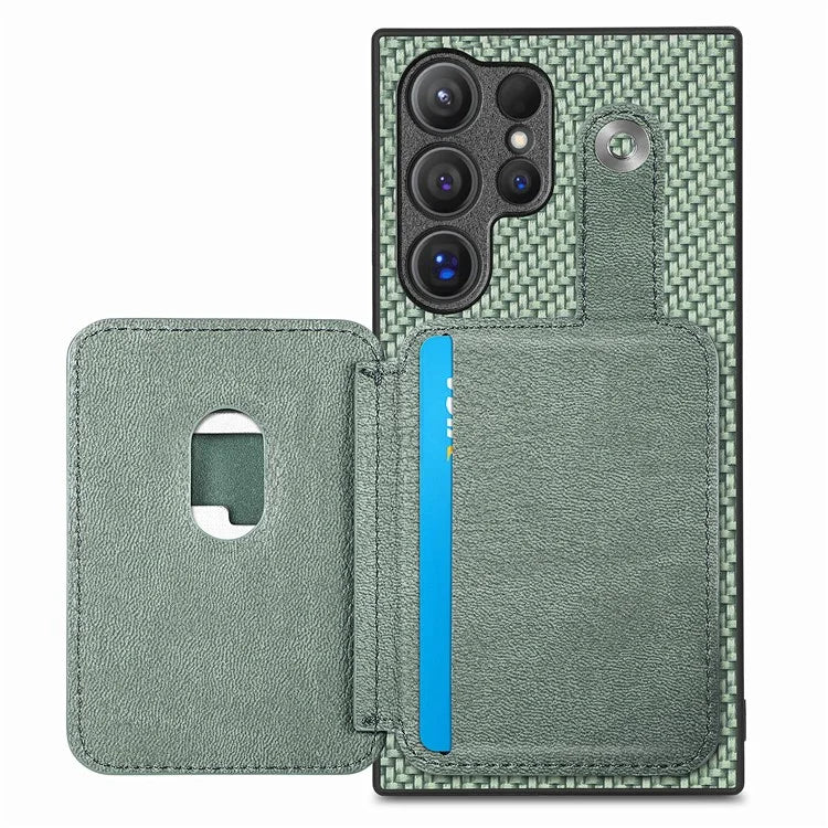 C1-06 For Samsung Galaxy S24 Ultra Case Leather Coated PC+TPU Card Slots Cover with Card Knife Green