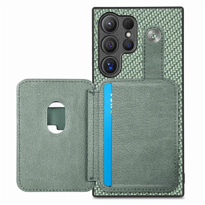C1-06 For Samsung Galaxy S24 Ultra Case Leather Coated PC+TPU Card Slots Cover with Card Knife Green