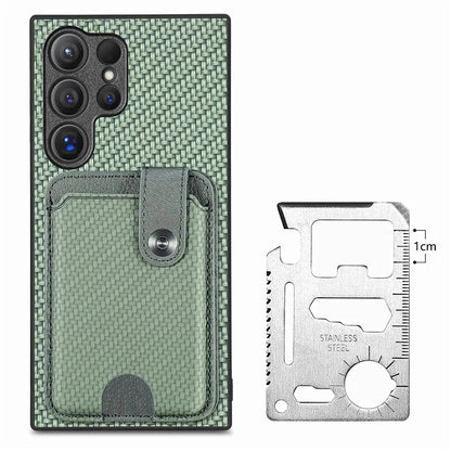 C1-06 For Samsung Galaxy S24 Ultra Case Leather Coated PC+TPU Card Slots Cover with Card Knife Green