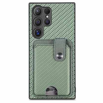 C1-06 For Samsung Galaxy S24 Ultra Case Leather Coated PC+TPU Card Slots Cover with Card Knife Green
